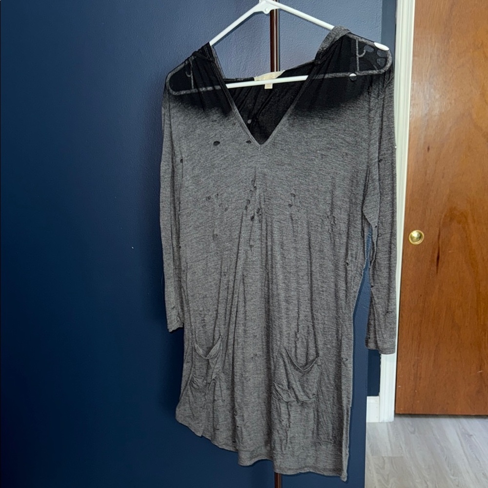 Gray Long Sleeve Hooded Dress